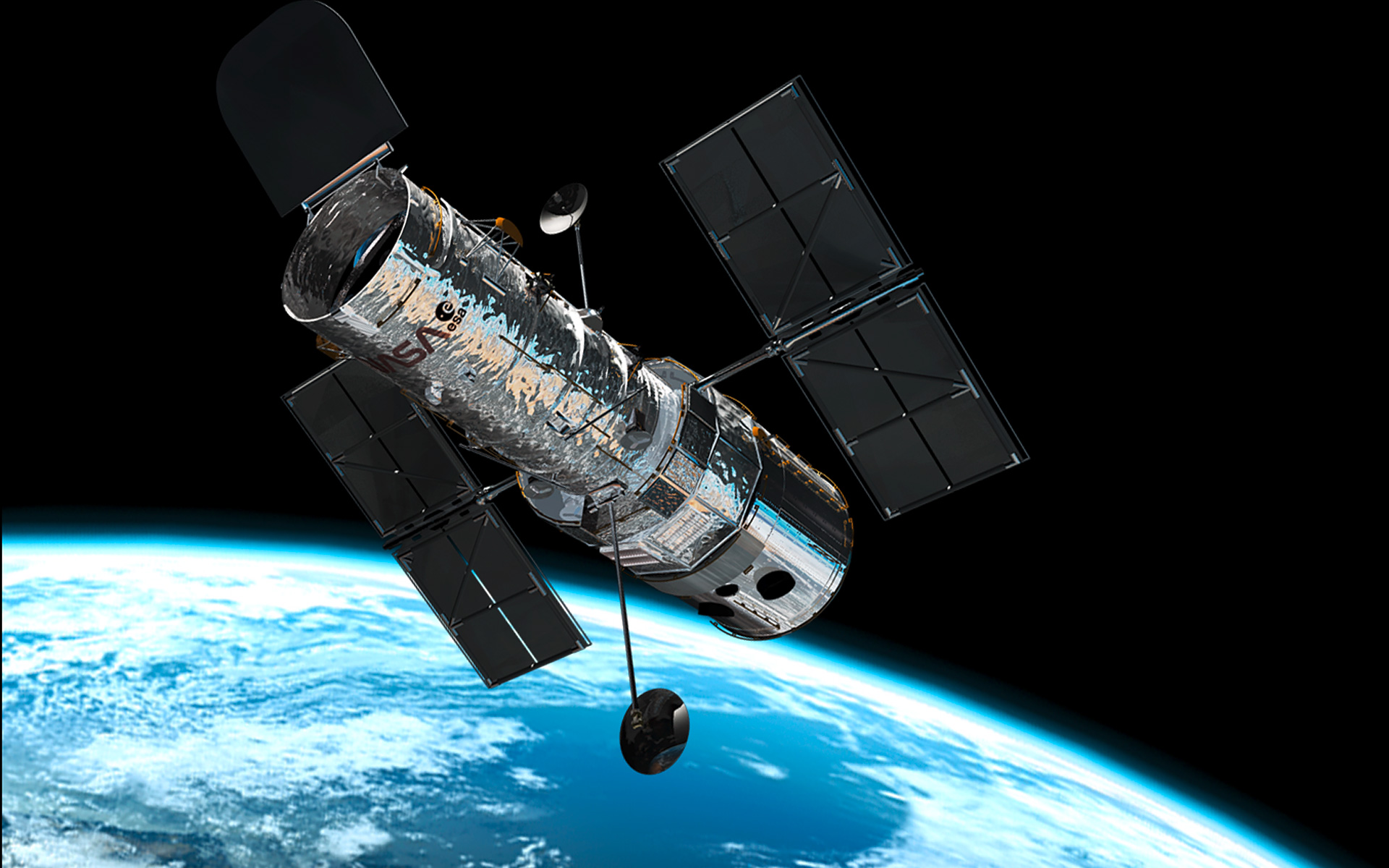This illustration shows the NASA/ESA Hubble Space Telescope in its high orbit 600 kilometres above Earth.