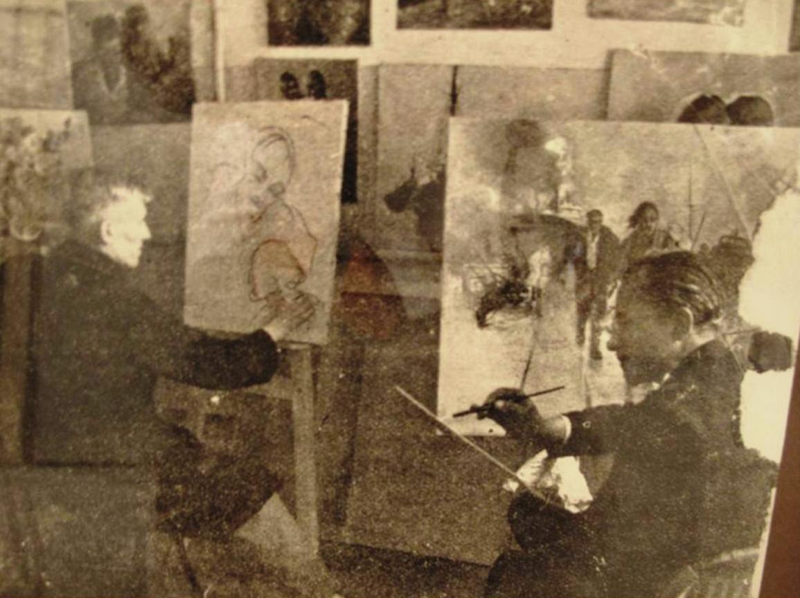 O Β. Ίλβες (αρ.) και ο Αν. Κρυστάλλης στο εργαστήριο ζωγραφικής του Δρομοκαΐτειου Φρενοκομείου (1950)